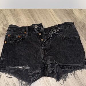 Black Distressed Denim Shorts